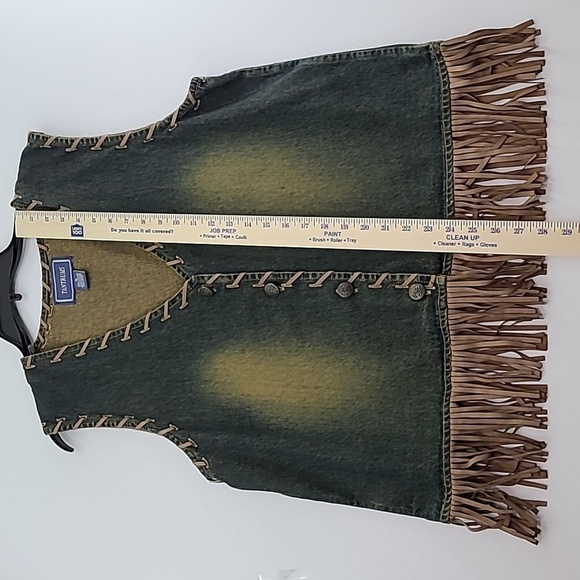 TANTRUMS Blue Jean Button Up Distressed Vest with Fringed Hem - Size XL - Picture 8 of 9